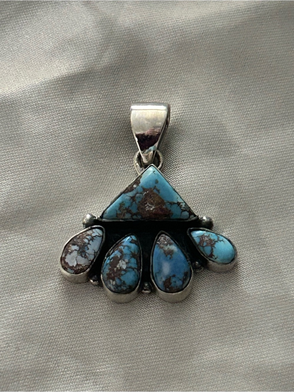 Sterling Silver Turquoise multistone Teardrop Pendant - Picture 2 of 6